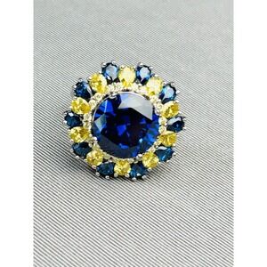 Sterling Silver Size 6.25 BBJ Blue & Yellow Faux Stone Ring Costume Jewelry .925